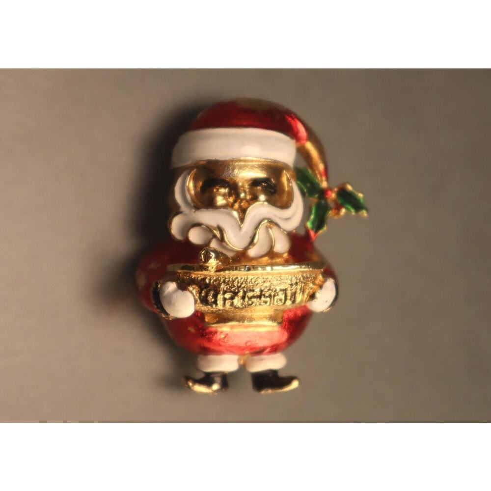 Vintage Corel Santa Wassail Bowl Punchbowl Christmas Brooch Pin